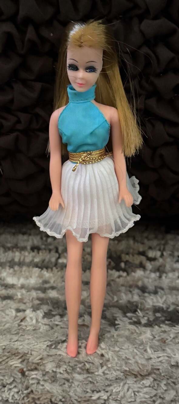 Vintage 1970 Topper Dawn Doll in Original Blue and White Dress
